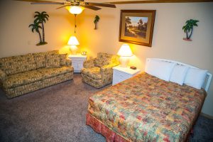 2-Hotel Executive off Ocean photo fo a queen bed and a sleeper couch and easy chair