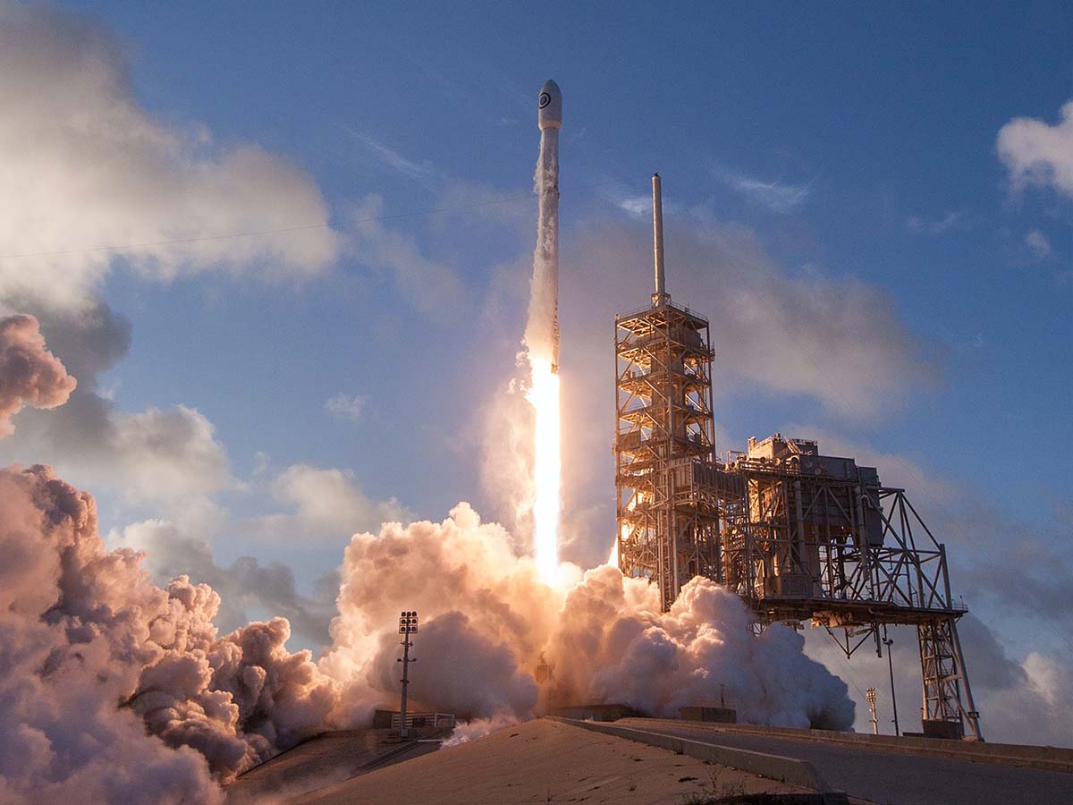 Rocket takes off at Kennedy Space Center in Florida.