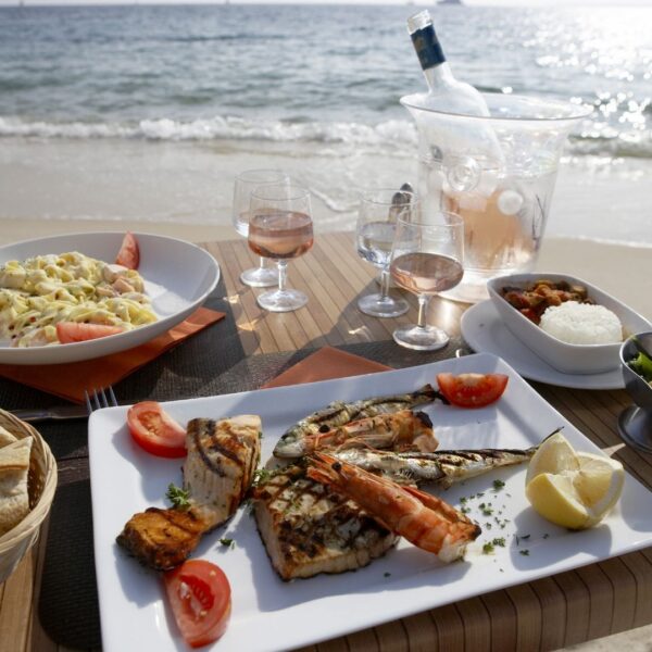 Seafood meal on the beach